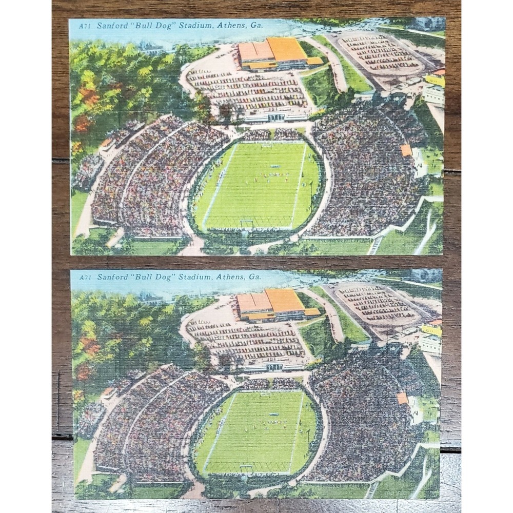 2 Vintage Linen Postcards Bull Dog Stadium University of Georgia Unused Unposted